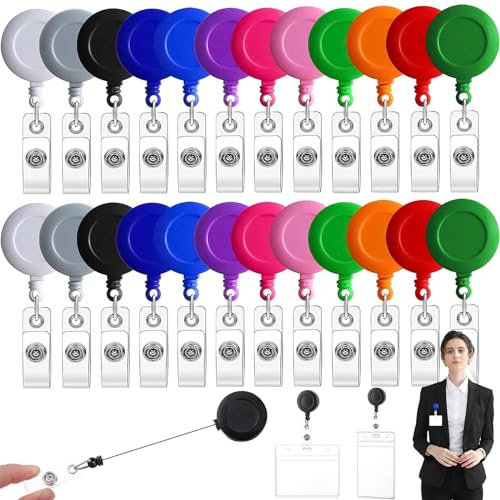 24 Pcs Porta Badge Retrattile Badge Yo Yo, Clip a Scomparsa per Badge, Porta Badge Identificativo Colorato Clip di 12colore, per Infermiera Studente