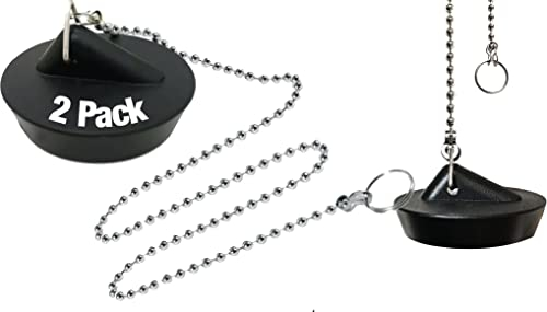 Rubigo Bouchon d'évier et de Baignoire avec chaîne – Bouchon de Rechange pour évier de Cuisine et Baignoire – (Taille du Bouchon de vidange Entre 45,5 et 42 mm) – avec chaîne à Billes de 45 cm (2)