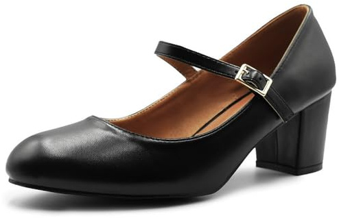 Womens Mid Block Heels Mary Jane Ankle Strap Court Shoes Ladies Comfort Support Work Pumps Formal Smart Office Low Heeled Strappy Slip On Cushioned Dolly Wide Fit Extra Wide Fitting Width Light Shoes