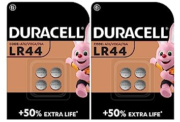 8X Duracell LR44 (2 Blister Da 4 batterie) 8 Pile (A76/V13GA/76A)