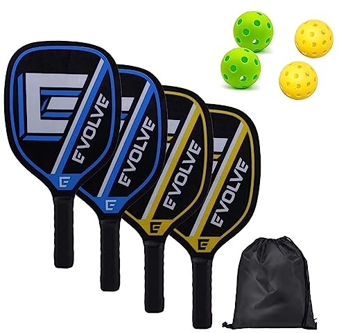 Pickleball Paddles Schläger Set, Pickleball Paddle Set aus 4 Schlägern und 4 Pickleballs Bällen, Pickle-Ball Schläger mit tragbarer Tasche für Herren und Frauen (Green+Yellow)