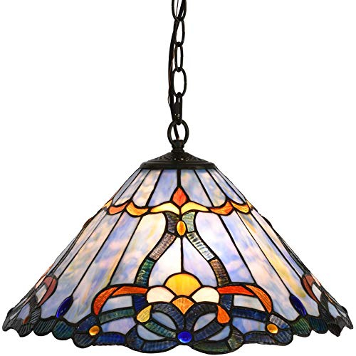 Bieye L30786 Baroque Tiffany Style Stained Glass Chandelier with Handmade lampshade, Suitable for Living Room, Bedroom, Kitchen (Blue, 18 inches)