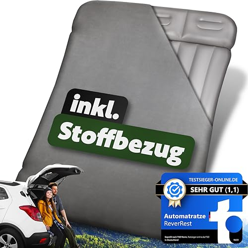 ReverRest® Auto-Matratze - modulares 6-Kammer Design [inkl. Stoffbezug] elektrisch aufblasbar | Luftmatratze für Kofferraum, Rückbank & Outdoor | Camping-Bett Autobett