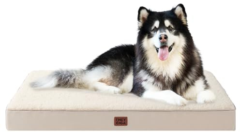 EHEYCIGA XXL Orthopedic Extra Large Washable Dog Bed, 127x91x10cm, Camel | Soft Fabric, Durable Oxford Fabric Lining, Supportive Foam Egg Trays, Non-slip Bottom, With Removable Cover, For Crate Mat