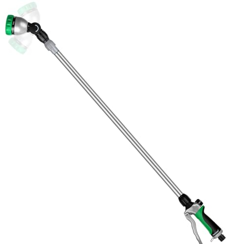 RESTMO Lancia a spruzzo telescopica, lunga 95-155 cm, testa a cricchetto regolabile a 180°, 7 modalità di spruzzo, bacchetta per tubo di prolunga perfetta per irrigare cesti appesi, arbusti, verde