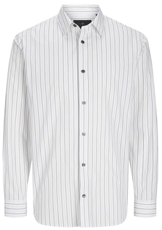 JACK & JONES Camicia da Uomo a Maniche Lunghe, Colletto Classico e Chiusura a Bottoni, Colore:Bianco-2, Taglia:M