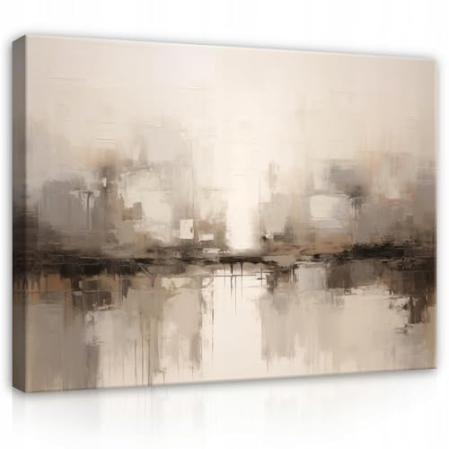 WallArena - Leinwand Bilder - Abstrakt - 120x80 cm Leinwandbilder - Bild auf leinwand - Wandbild XXL groß Wandbilder für Wohnzimmer Schlafzimmer Wohnzimmerbilder Modern kunstdruck - Beige Kunst