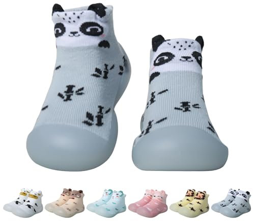 EDOTON Krabbelschuhe Baby Lauflernschuhe Kinder Sockenschuhe rutschfeste Weiche Sohle Schuhe Babybodenschuhe für Mädchen Junge (Panda,12-18 Monate,22/23)