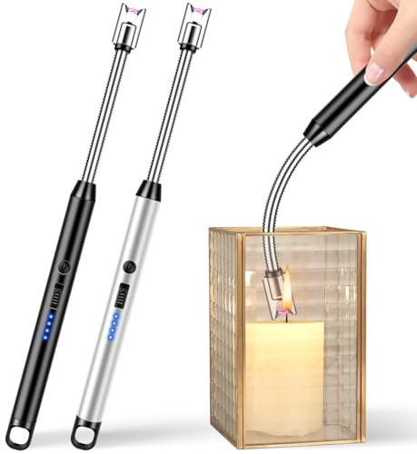 2 Pack Candle Lighters Long Reach Electric Lighter Rechargeable USB Arc Plasma Lighters Electronic Windproof Lighter For BBQ Stove, Camping, Firework (Black & Silver)