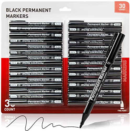 Reaeonat Permanent Markers, 30 Pack Black Marker Pens Set Quick Dying Pen Works on Plastic, Wood, Stone, Metal and Glass for Bold Details Doodling and Colouring