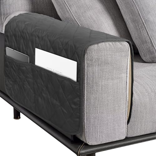 NiCola Sofa Armrest Cover 1pc Dark Grey Arm Rest Chair Covers, Waterproof Chair Armrest Covers with Pockets for Sofa, Recliner Chair, Armchair (Dark Grey)