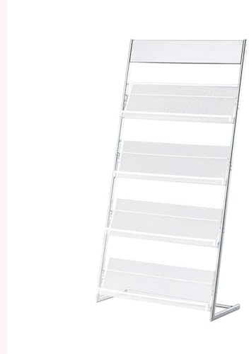 Magazine Rack Magazine Display, Literature Display Stand with 4 Pockets Floor Standing Magazine Brochure Holder Rack, Silver