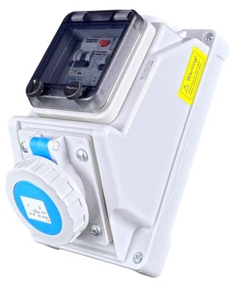 RoadEu – Prise murale CEE 32A avec disjoncteur différentiel – 230V 3P monophasée – IP66 étanche & anti-poussière – idéale pour l’extérieur et les environnements industriels