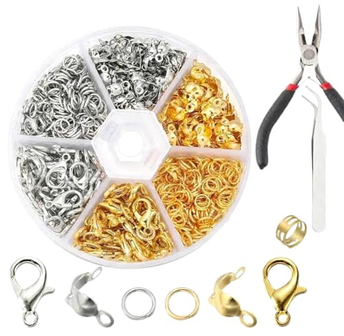 343 Pezzi Chiusure per Braccialetti Kit, Anellini Aperti, Ganci per Collane Bigiotteria Fai Da Te, Chiusura a Moschettone, Moschettoni Gancio, Fermagli Gioielli, Anello Anelli di Salto
