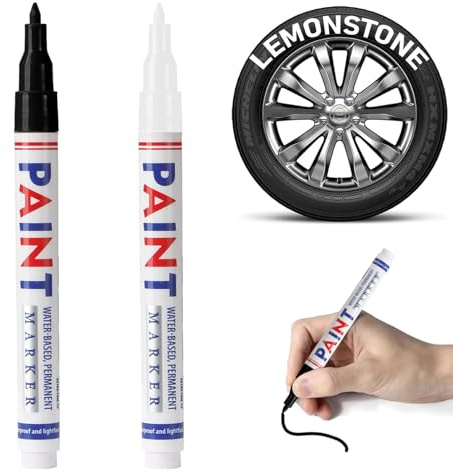 LEMONSTONE Lot de 2 marqueurs permanents de 3 mm - Noir et blanc - 2 couleurs - Marqueurs permanents - Marqueurs imperméables pour pierres, pneus, verre, plastique, métal, bois, céramique, tasses