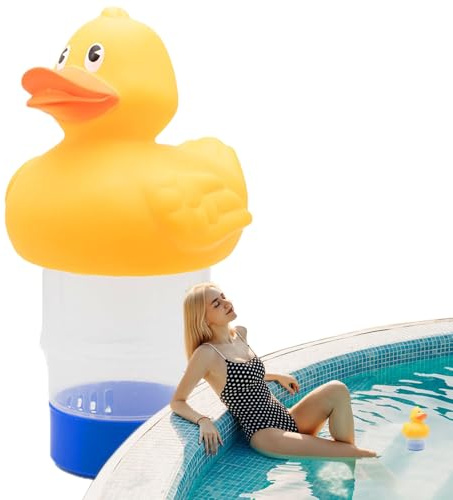 fatiaou Dispensador de Cloro para Piscina, Piscina Cloro Flotador, Pestaña de Ajustable Flotante, Soporte de tabletas, Recipiente de Forma de Pato de Gran Capacidad Grande y pequeño