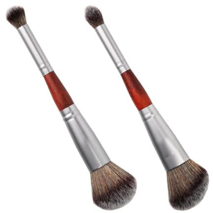HOOWIFFY Brocha de Maquillaje Doble Cabeza para Rostro 2 Piezas, Cerdas Suaves de Fibra, Pincel para Rubor y Polvos Sueltos, Herramienta Compacta para Uso Profesional y Diario