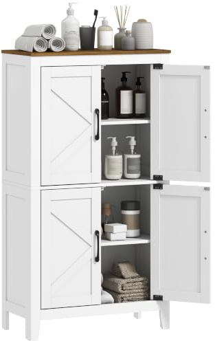 HOMCOM Armario de Baño Estrecho Puertas Tipo Granero 60x30x110 cm Blanco