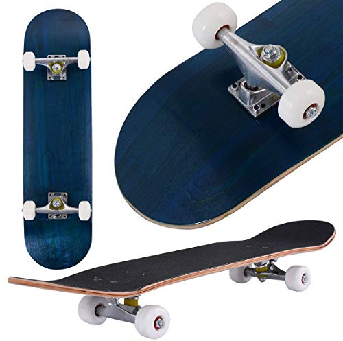 COSTWAY Skateboard en Bois d'Erable à 7 Couches, Planche à roulettes avec 4 Roues en PU, 80x20cm, Support 50KG pour Jeunes ou Débutants (Bleu)