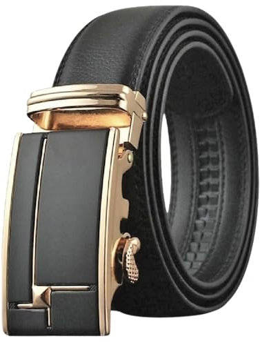 Ceinture en cuir pour homme avec boucle à cliquet automatique, 35 mm de large, entièrement réglable pour s'adapter à n'importe quelle taille de taille jusqu'à 111 cm (croix dorée)