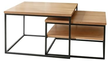 holz4home® Couchtisch 2er-Set aus hochwertigem Eichenholz I Wohnzimmertisch aus Massivholz I Tisch Set aus Echtholz mit Ablage I Ausziehbarer Beistelltisch im Industrial Style