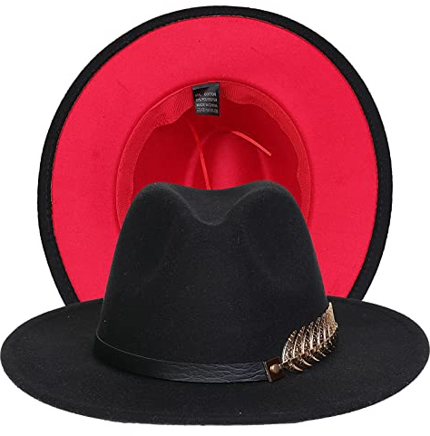 JK Home Womens Mens Classic 1920s Gatsby Fedora Hats, Patchwork Two Tone Wide Brim Panama Roaring Jazz Cap Black/Red