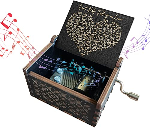 CDIYTOOL Can't Help Falling in Love Music Box, Wooden Vintage Handmade Engraved Music Box Carved Hand Crank Music Boxes Festival Presents for Friends
