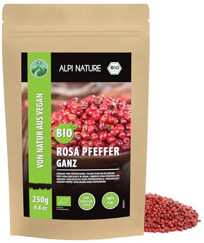 Alpi Nature Rosa Pepparkorn BIO 250g, Hel Ekologisk Rosa Peppar, Hela Pepparkorn för Matlagning