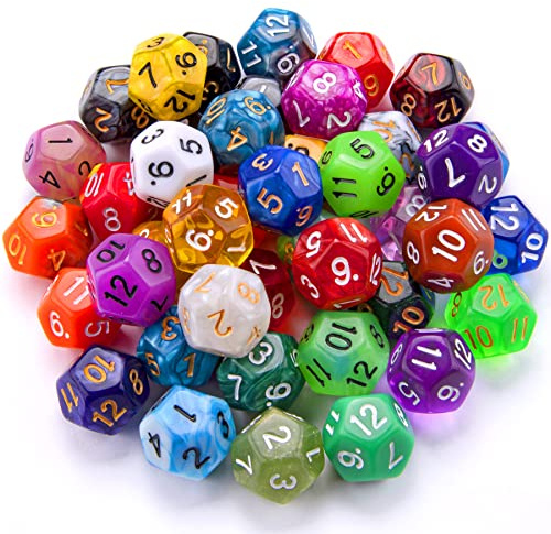 SIQUK 42 Stück Polyedrisch Würfel Set 12 Seitige Würfel Bunt Würfel Spiel D12 Würfel für DND MPG MTG Dungeons und Dragons