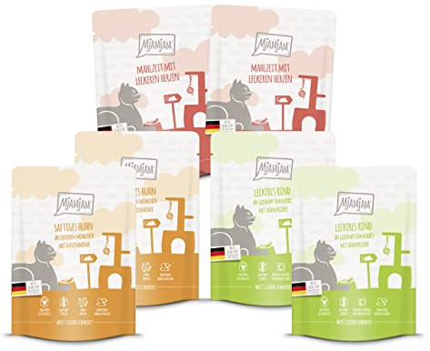 MjAMjAM - cibo umido premium per gatti - Delizioso mix di pasti pacchetto I per il tuo gatto, confezione da 6 (6 x 300 g), senza cereali con carne extra