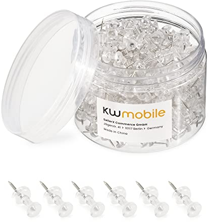 kwmobile 400x Reißzwecken - Pinnadeln in Transparent - Reißnägel Stecknadeln aus Kunststoff für Pinnwand - 400 Stk Heftzwecken Set - Pins mit Aufbewahrungsbox
