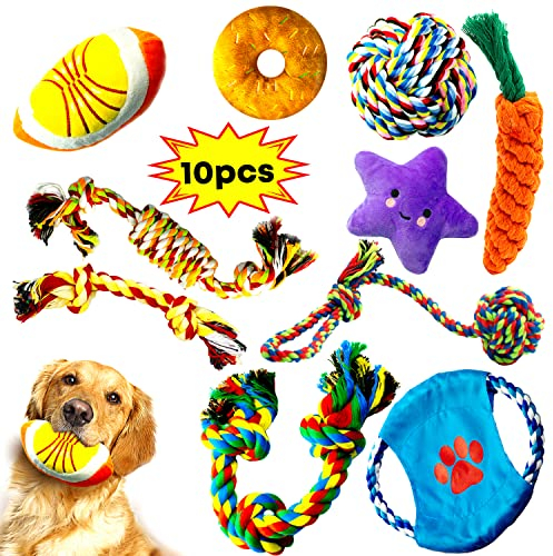 Decyam Hundekauspielzeug zum Beißen - Welpe Baumwollseil Spielzeug für kleine Hunde, interaktives Hundespielzeug für Langeweile, quietschendes Spielzeug für Zahngesundheit und Stressabbau