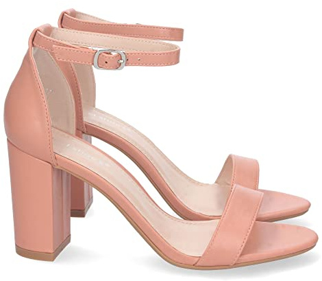 shoes&blues.es 74191 Sandalia de Tacon Alto para Mujer, Comoda, con Pala Fina Simple, Estilo Ankle Strap, y Cierre de Hebilla Terra Talla 37