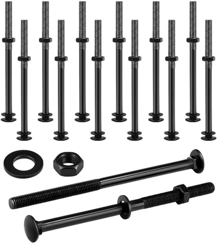 Zonon 12 Sets 1/2 x 8 Inch Black Carriage Bolt Kit Galvanized Carriage Bolt Set Includes Rust Resistance Washers and Nuts for Fastening Accessories