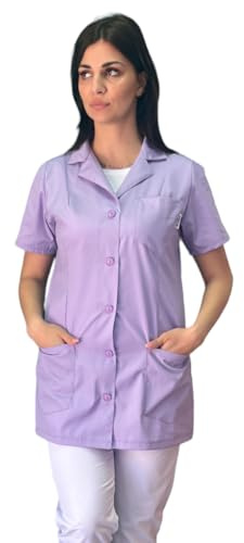 Camice da Lavoro Donna per Maestra Asilo Scuola Materna Fantasie Varie Divisa Personalizzata con nome per Imprese di Pulizie Alimentari Macelleria (Lilla, S)