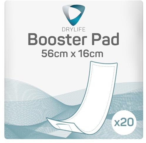 Drylife Rectangular Insert Booster Pads for Adding Extra Protection to Your Existing Incontinence Products - Adhesive Strip, Super Soft, Extra Long - 56cm x 16cm (1 Pack of 20)