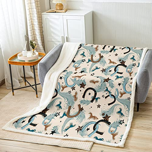 Manfei Coperta con motivo a ferro di cavallo, decorazione per camera da letto per bambini, ragazzi e ragazze, coperta con piume blu, per divano e divano, coperta in pile morbida e traspirante (76 x