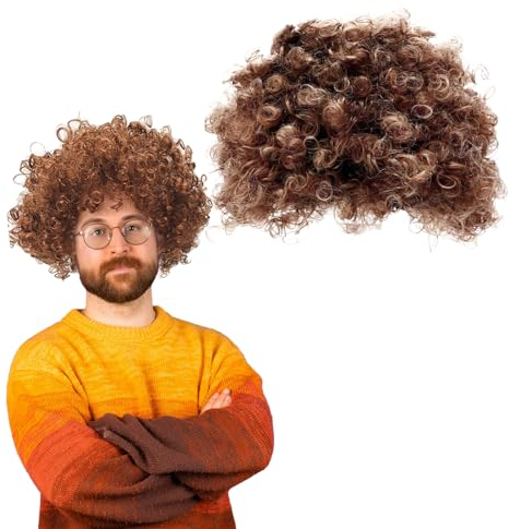 EUPSIIU Parrucca Riccia per Adulti Parrucca Afro, Acconciatura Corta in Capelli Sintetici, Parrucche Carnevale, Parrucca Anni 80, per Carnevali, Feste a Tema, Giochi di Ruolo (Marrone)
