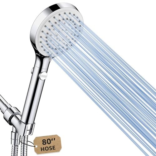 FASDUNT Shower Head with Handheld, High Pressure Handheld Shower Head with 80 Extra Long Stainless Steel Hose & Adjustable Bracket, Showerhead with ON/OFF Switch for Pets Bath
