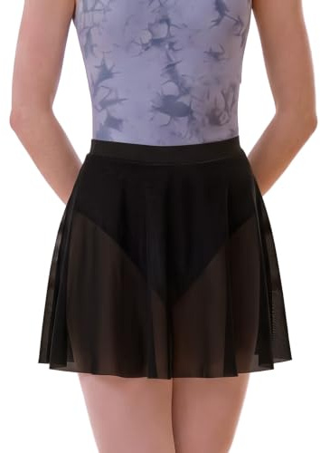 DanceDaily Jupe de Danse de Ballet pour Adulte - en Maille Souple - Taille élastique - pour Femme, Noir, Taille L