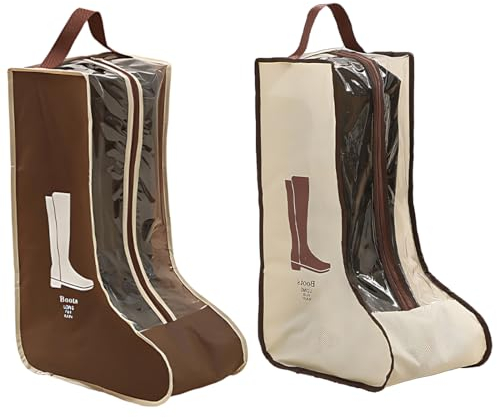 ZAMXHUG 2pcs Stiefel Aufbewahrungstasche mit Griff - Tragbare Stiefeltasche mit Griff Staubdicht und Wasserdicht Stiefel Garage Reise-Schuhtasche Shoes Bag für Zuhause, Reisen, Beige/Braun