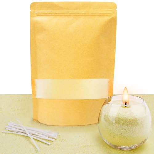 ALLAVA Ljussand med veke, ljussand 400 g med 20 vekar 10 cm, pärlljus med 20 ljusvekar utan bas, ljus sand, pärled-ljus, vaxgranulat för vaxljus gör-det-själv (platt gul)