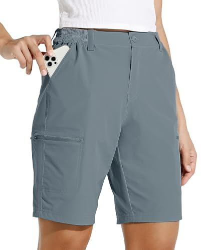 WILLIT Damshorts, vandringsbyxor, korta byxor, sommar, cargobyxor, cykelbyxor, stretch, sportbyxor, golfshorts, snabbtorkande vandring, utomhus, lätta resor, shorts med fickor, 25 cm, Jeansblå, XXL