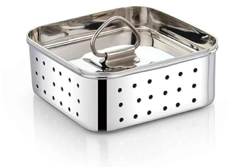 Stainless Steel Square Paneer/Tofu/Sprout Press Mould Maker Strainer, Size-10.5x10.5x4 centimeters, Silver