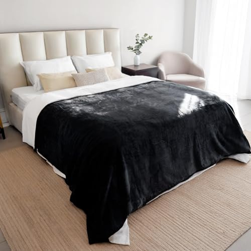Dreamzie - Plaid Imperméable Chien 152x203 cm - Couverture Imperméable Réversible - pour Lit et Canapé Chien en Polaire Sherpa - Lavable - Noir