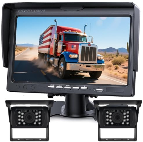 AllRuby Backup Camera Monitor Kit,7 HD 1080P Monitor,IP69 Waterproof Rearview Reversing Rear View Camera for Truck Trailer Semi-Trailer Box Truck RV Pickup Truck,Easy Installation (Dual Cam)