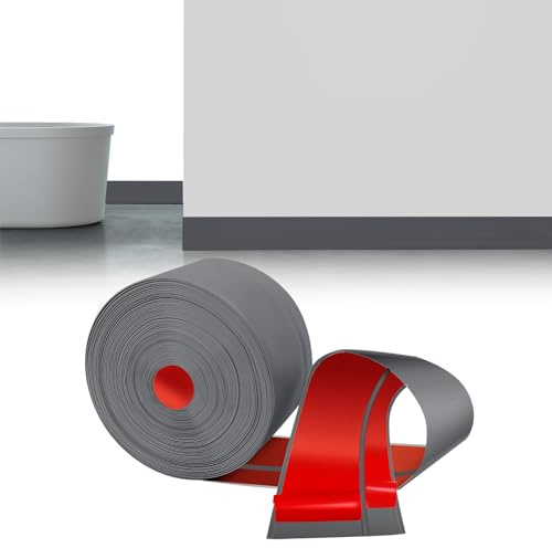 LIHIQIYA Golvlist mjuk, självhäftande, grå, 6 m, självhäftande, 80 x 20 mm, av PVC, flexibel, för badrum, kök, badrum