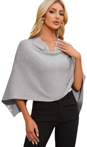 PULI Women Capri Short Poncho Slim Fit Cropped Soft Knit Shawl Gray