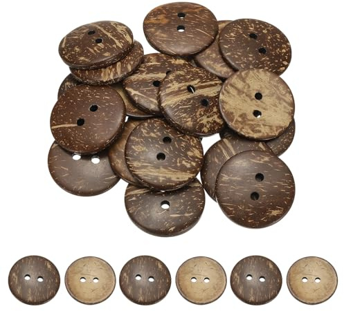 YELARXI Natural Coconut Shell Buttons, 2 Holes Wooden Buttons - Fitting for (Sewing - DIY Crafts - Decorations - Shirt Clothing) 20 Pcs & 34 mm & Brown