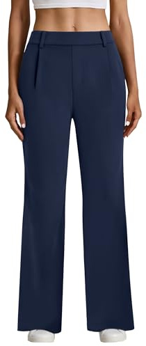SEAJOJO Womens Dress Straight Leg Pants Stretchy Work Trousers Navy Blue